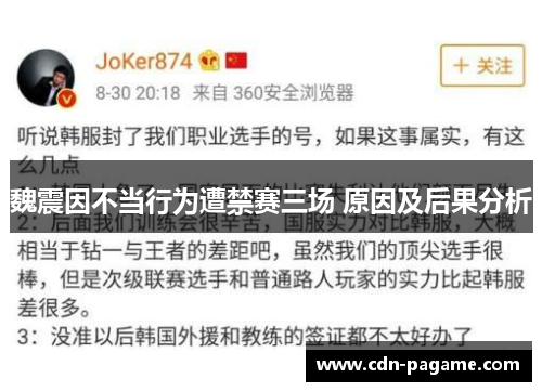 魏震因不当行为遭禁赛三场 原因及后果分析