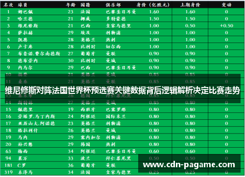 维尼修斯对阵法国世界杯预选赛关键数据背后逻辑解析决定比赛走势