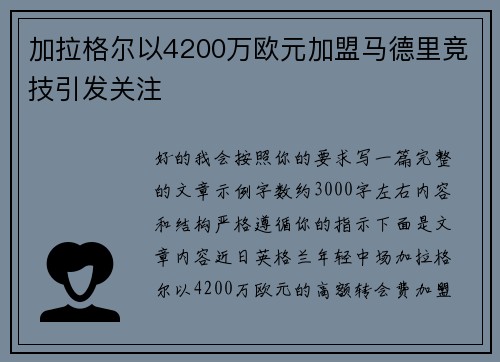 加拉格尔以4200万欧元加盟马德里竞技引发关注